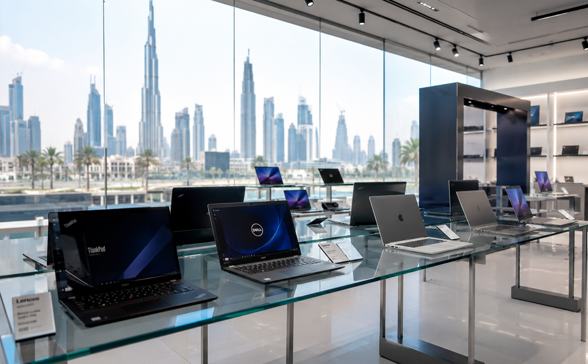A skilled hardware technician running extensive diagnostic tests on a pre-owned laptop.